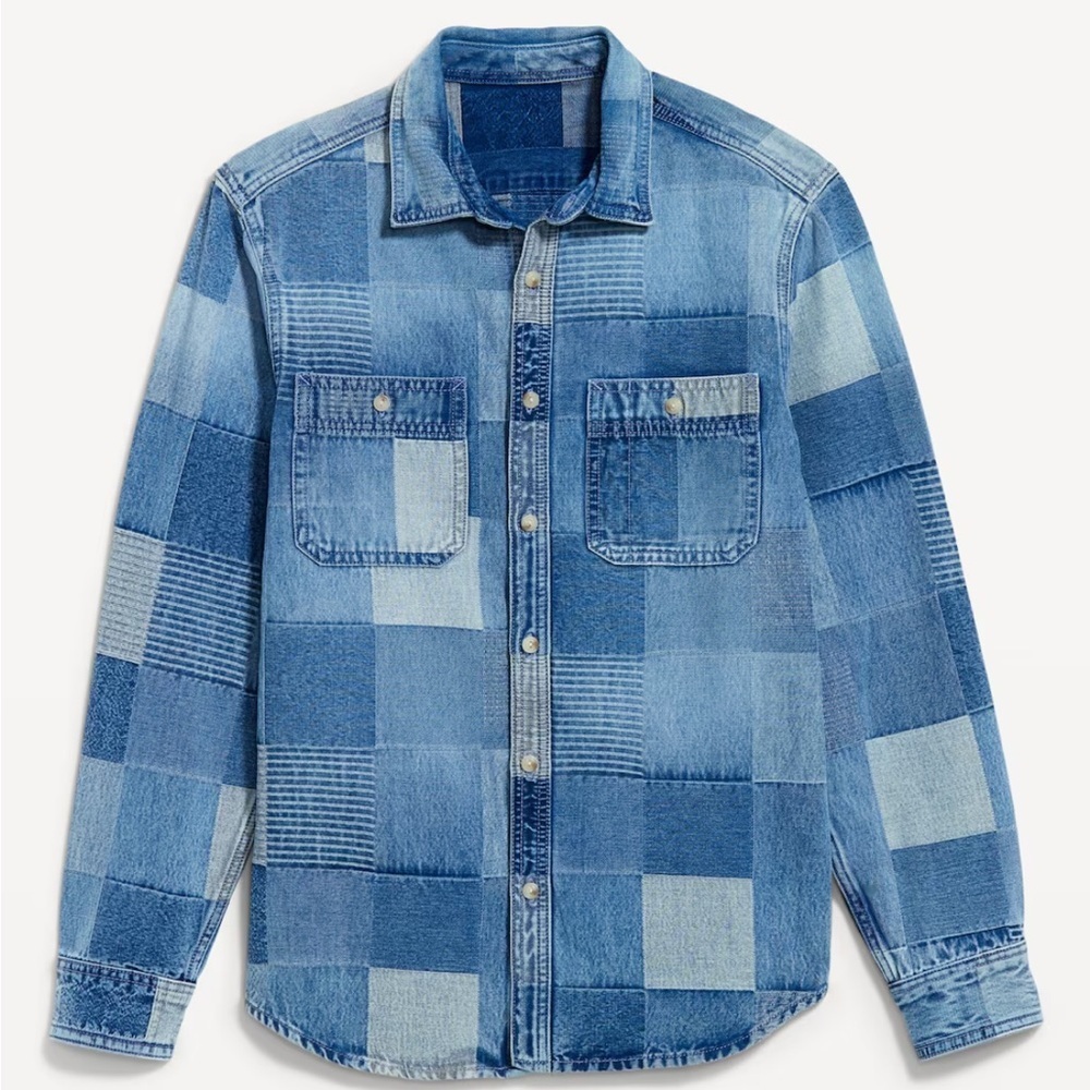 NWT Old Navy Denim Patchwork Shirt Men L - Picture 4 of 7